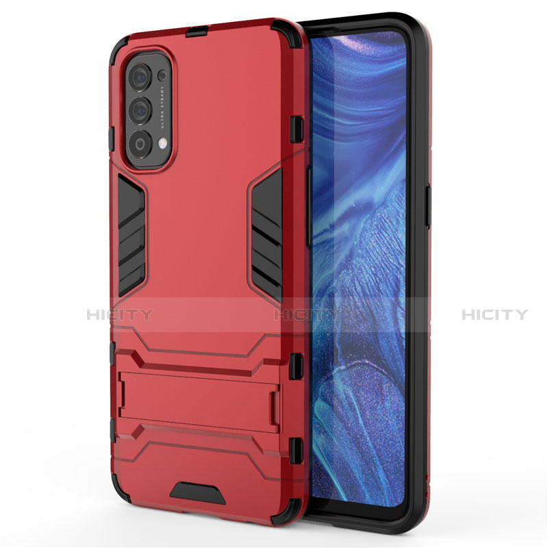 Custodia Silicone e Plastica Opaca Cover con Supporto per Oppo Reno4 4G Rosso