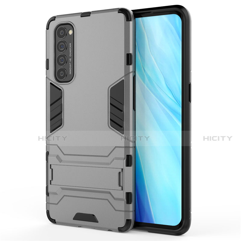 Custodia Silicone e Plastica Opaca Cover con Supporto per Oppo Reno4 Pro 4G Grigio