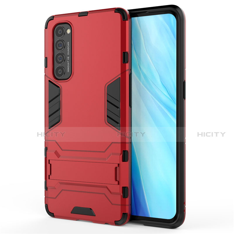 Custodia Silicone e Plastica Opaca Cover con Supporto per Oppo Reno4 Pro 4G Rosso