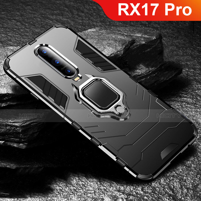 Custodia Silicone e Plastica Opaca Cover con Supporto per Oppo RX17 Pro Nero