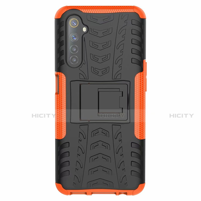 Custodia Silicone e Plastica Opaca Cover con Supporto per Realme 6 Arancione