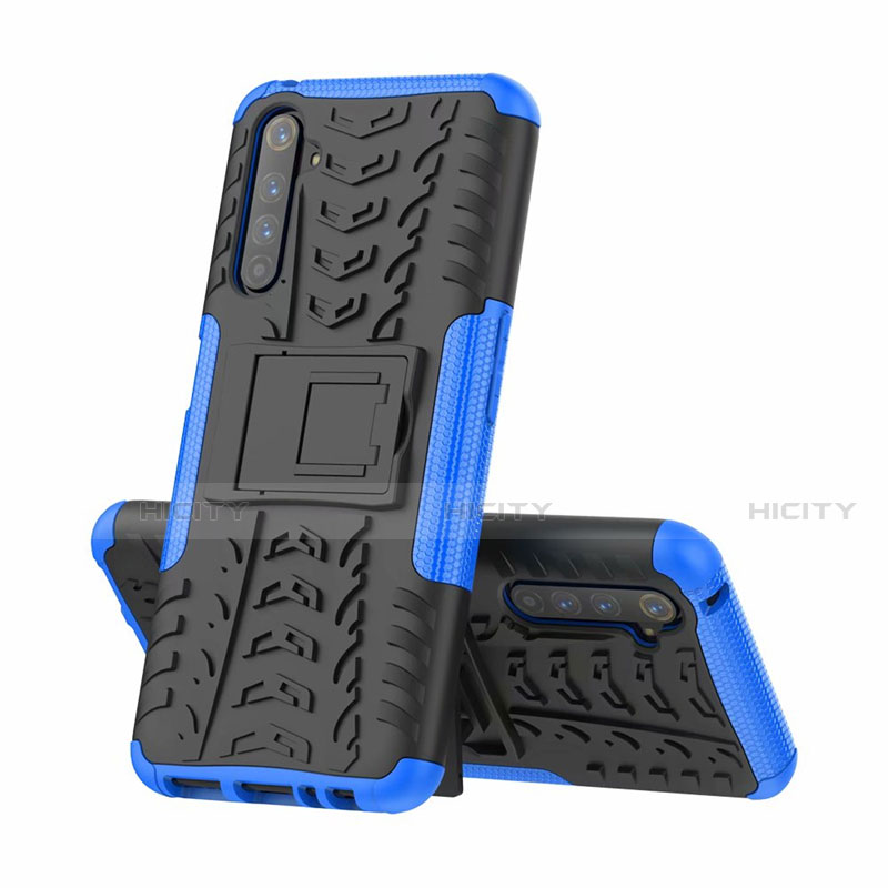 Custodia Silicone e Plastica Opaca Cover con Supporto per Realme 6 Pro Blu