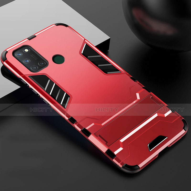 Custodia Silicone e Plastica Opaca Cover con Supporto per Realme C17 Rosso