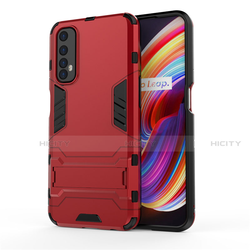 Custodia Silicone e Plastica Opaca Cover con Supporto per Realme Narzo 20 Pro Rosso