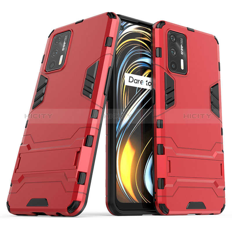 Custodia Silicone e Plastica Opaca Cover con Supporto per Realme X7 Max 5G Rosso