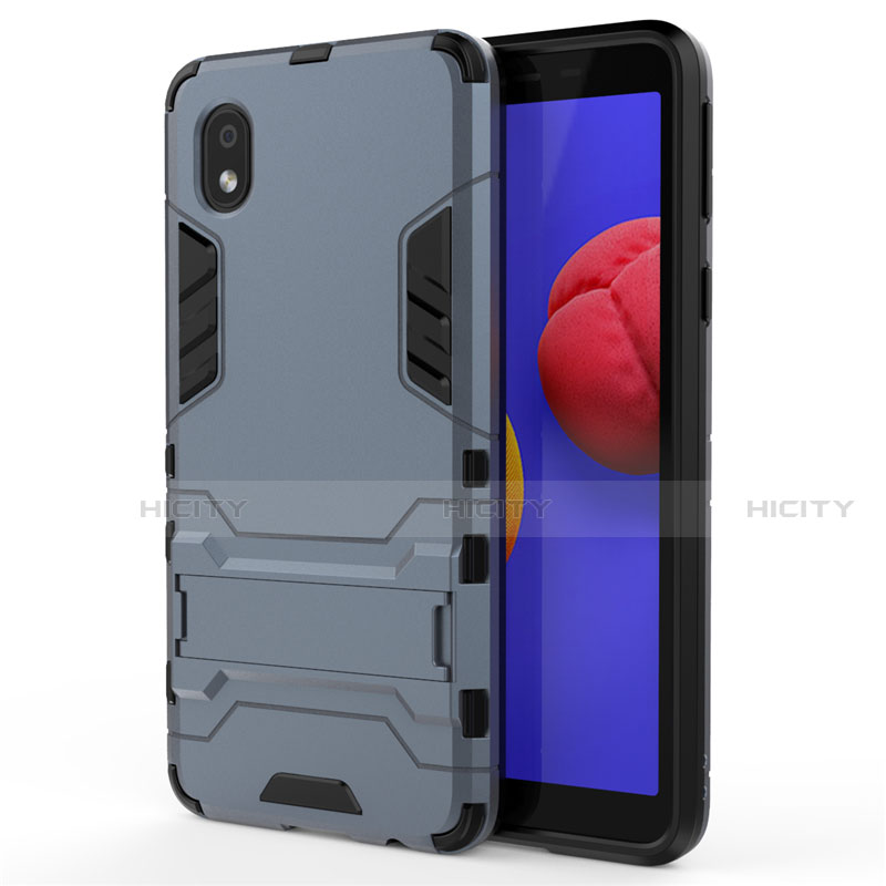 Custodia Silicone e Plastica Opaca Cover con Supporto per Samsung Galaxy A01 Core Blu