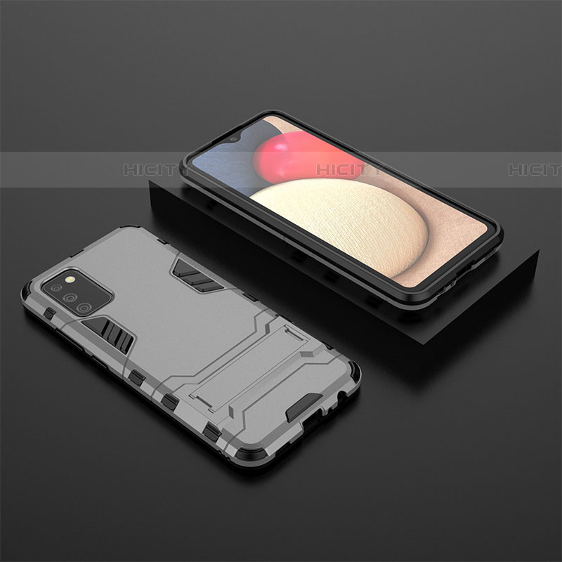 Custodia Silicone e Plastica Opaca Cover con Supporto per Samsung Galaxy A03s Grigio