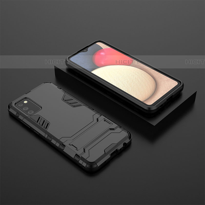 Custodia Silicone e Plastica Opaca Cover con Supporto per Samsung Galaxy A03s Nero