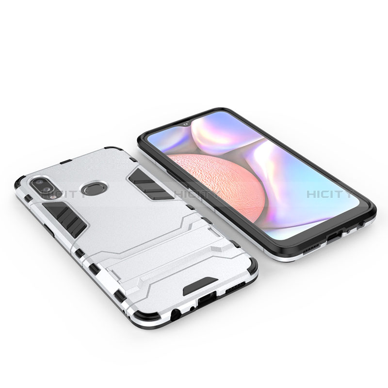 Custodia Silicone e Plastica Opaca Cover con Supporto per Samsung Galaxy A10s Argento