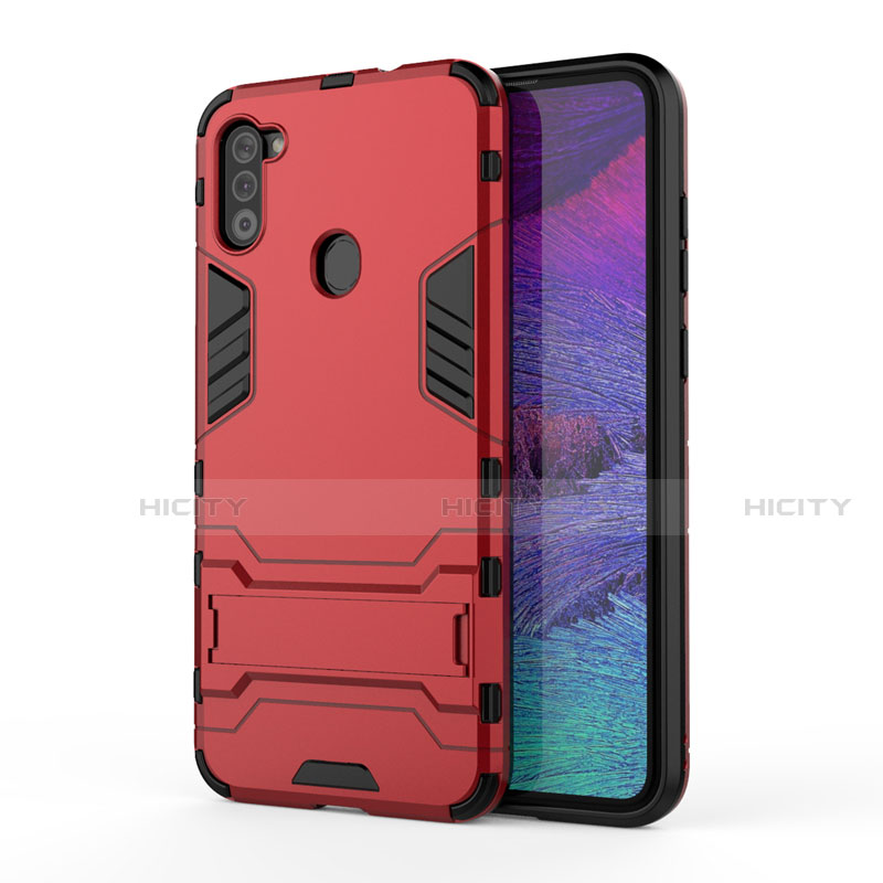 Custodia Silicone e Plastica Opaca Cover con Supporto per Samsung Galaxy A11 Rosso