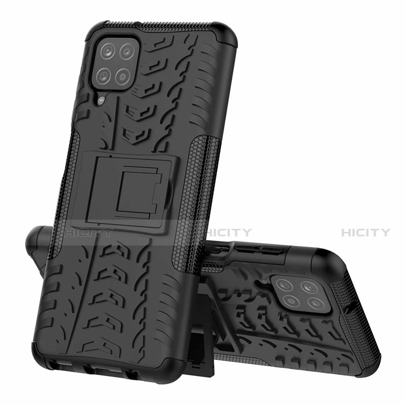 Custodia Silicone e Plastica Opaca Cover con Supporto per Samsung Galaxy A12 Nero