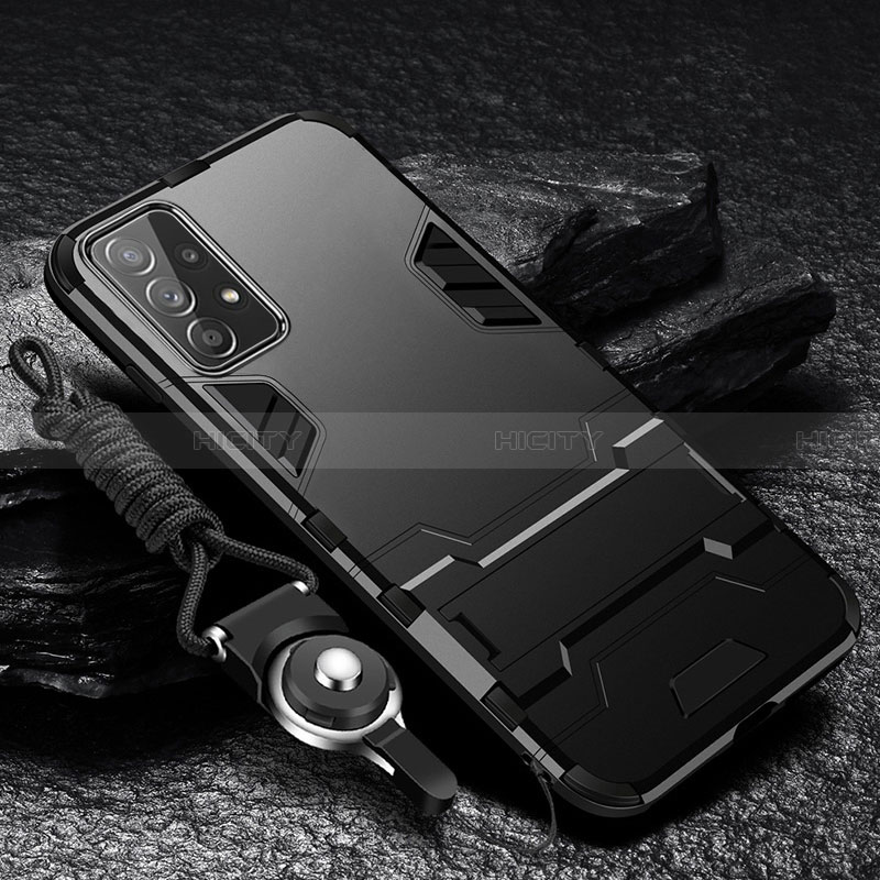 Custodia Silicone e Plastica Opaca Cover con Supporto per Samsung Galaxy A13 4G Nero