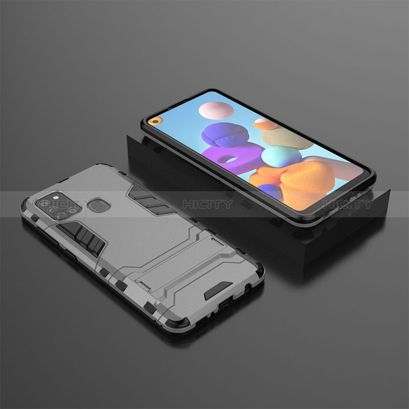 Custodia Silicone e Plastica Opaca Cover con Supporto per Samsung Galaxy A21s Grigio