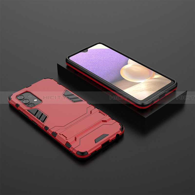 Custodia Silicone e Plastica Opaca Cover con Supporto per Samsung Galaxy A32 4G Rosso