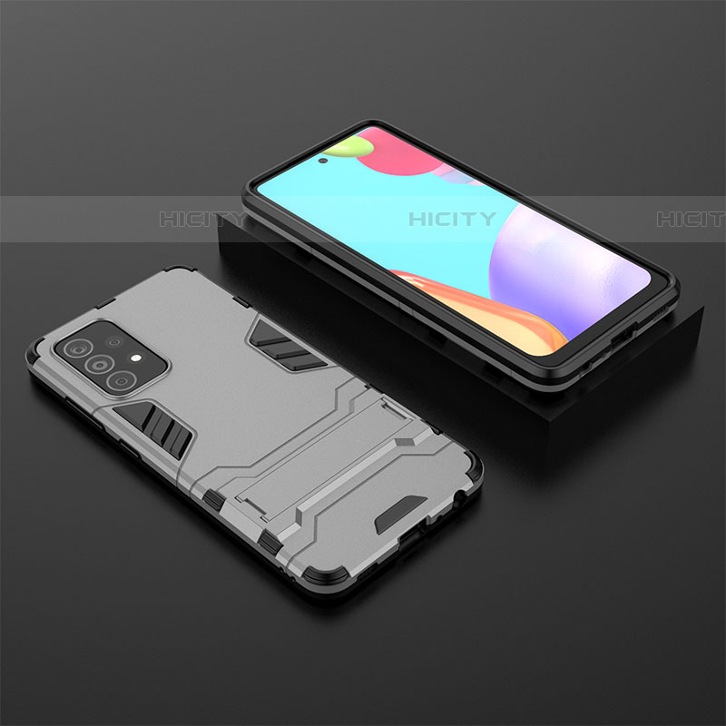 Custodia Silicone e Plastica Opaca Cover con Supporto per Samsung Galaxy A52 4G Grigio