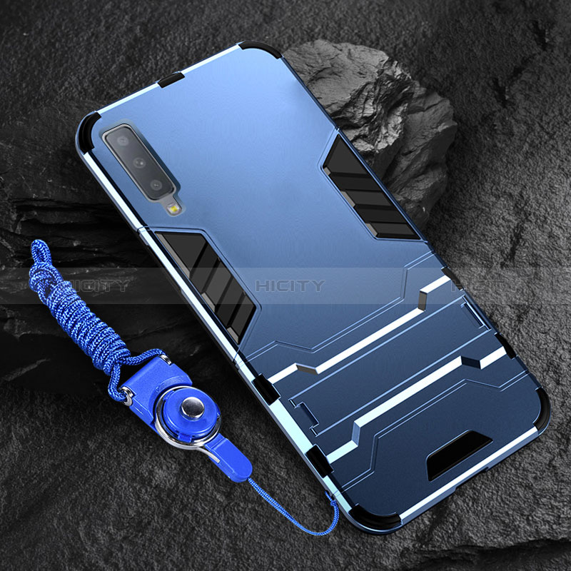 Custodia Silicone e Plastica Opaca Cover con Supporto per Samsung Galaxy A7 (2018) A750 Blu