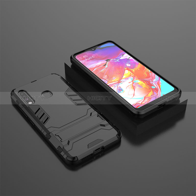 Custodia Silicone e Plastica Opaca Cover con Supporto per Samsung Galaxy A70E Nero