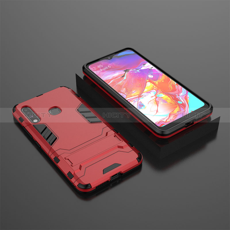 Custodia Silicone e Plastica Opaca Cover con Supporto per Samsung Galaxy A70E Rosso