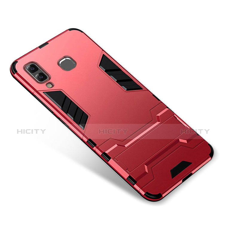 Custodia Silicone e Plastica Opaca Cover con Supporto per Samsung Galaxy A8 Star Rosso