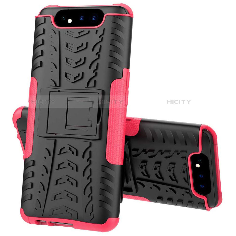 Custodia Silicone e Plastica Opaca Cover con Supporto per Samsung Galaxy A80