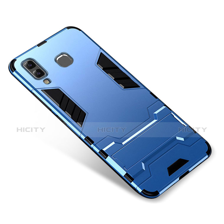 Custodia Silicone e Plastica Opaca Cover con Supporto per Samsung Galaxy A9 Star SM-G8850 Blu