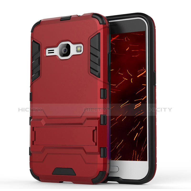 Custodia Silicone e Plastica Opaca Cover con Supporto per Samsung Galaxy J1 (2016) J120F Rosso