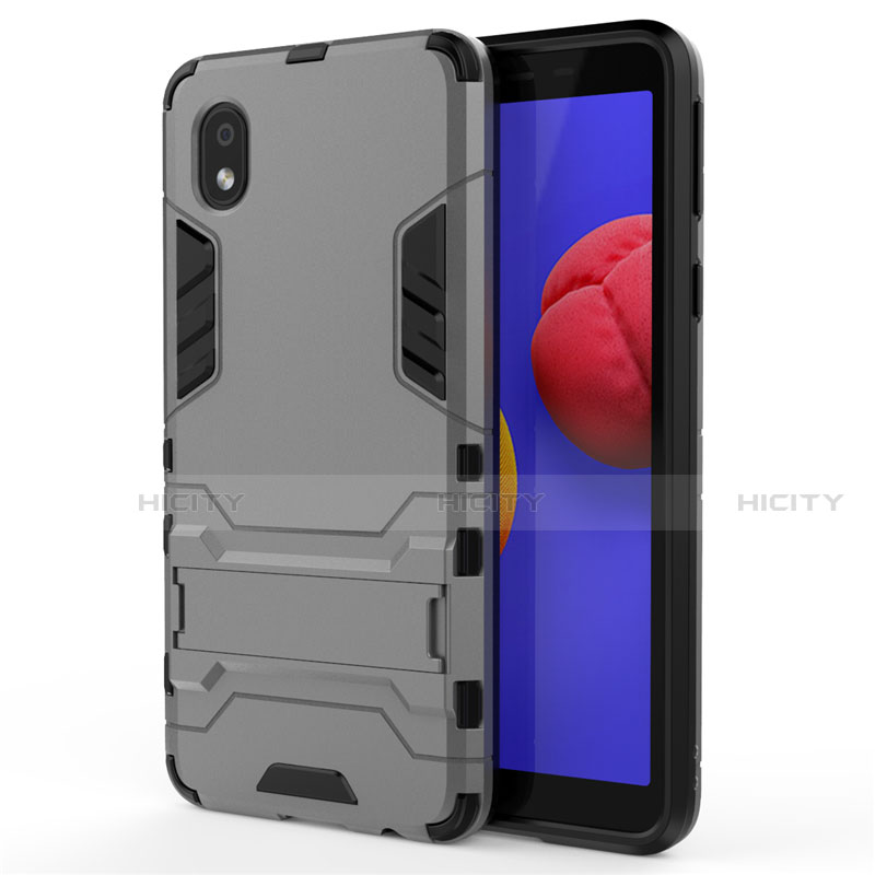 Custodia Silicone e Plastica Opaca Cover con Supporto per Samsung Galaxy M01 Core Grigio