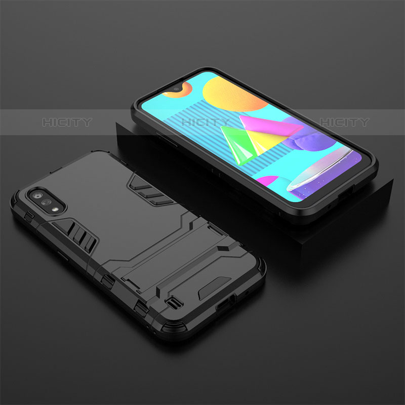 Custodia Silicone e Plastica Opaca Cover con Supporto per Samsung Galaxy M01 Nero