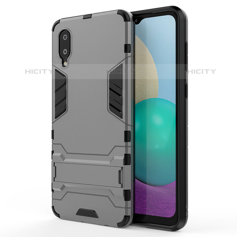 Custodia Silicone e Plastica Opaca Cover con Supporto per Samsung Galaxy M02 Grigio