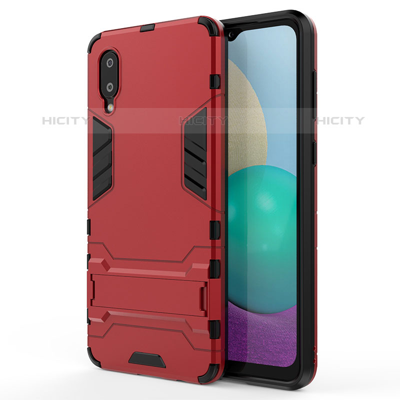 Custodia Silicone e Plastica Opaca Cover con Supporto per Samsung Galaxy M02 Rosso