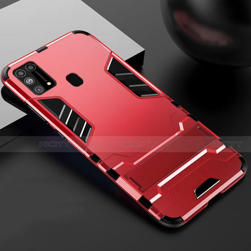 Custodia Silicone e Plastica Opaca Cover con Supporto per Samsung Galaxy M21s Rosso