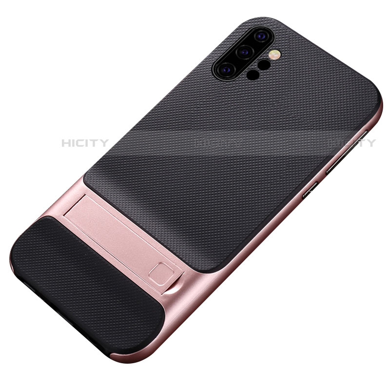 Custodia Silicone e Plastica Opaca Cover con Supporto per Samsung Galaxy Note 10 Plus 5G Oro Rosa