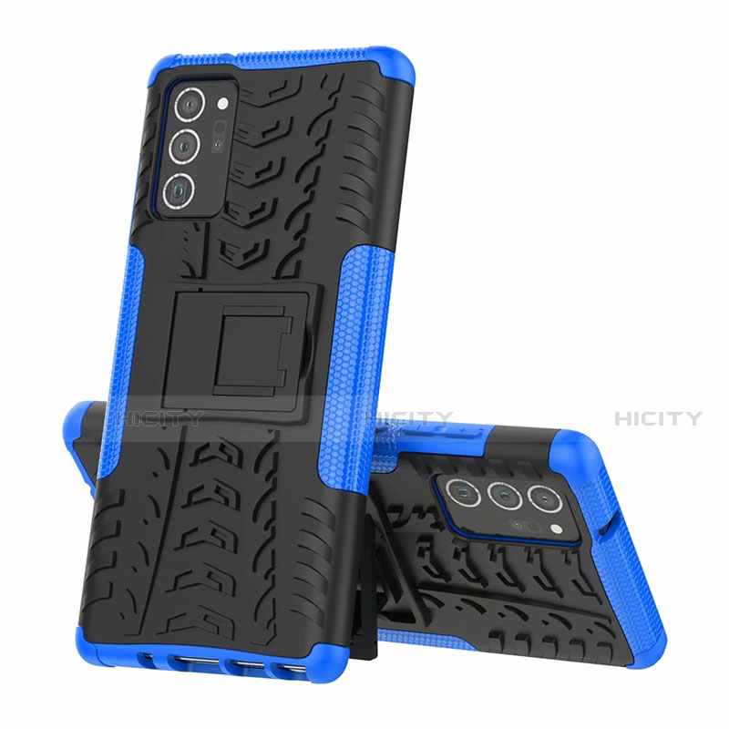 Custodia Silicone e Plastica Opaca Cover con Supporto per Samsung Galaxy Note 20 5G Blu