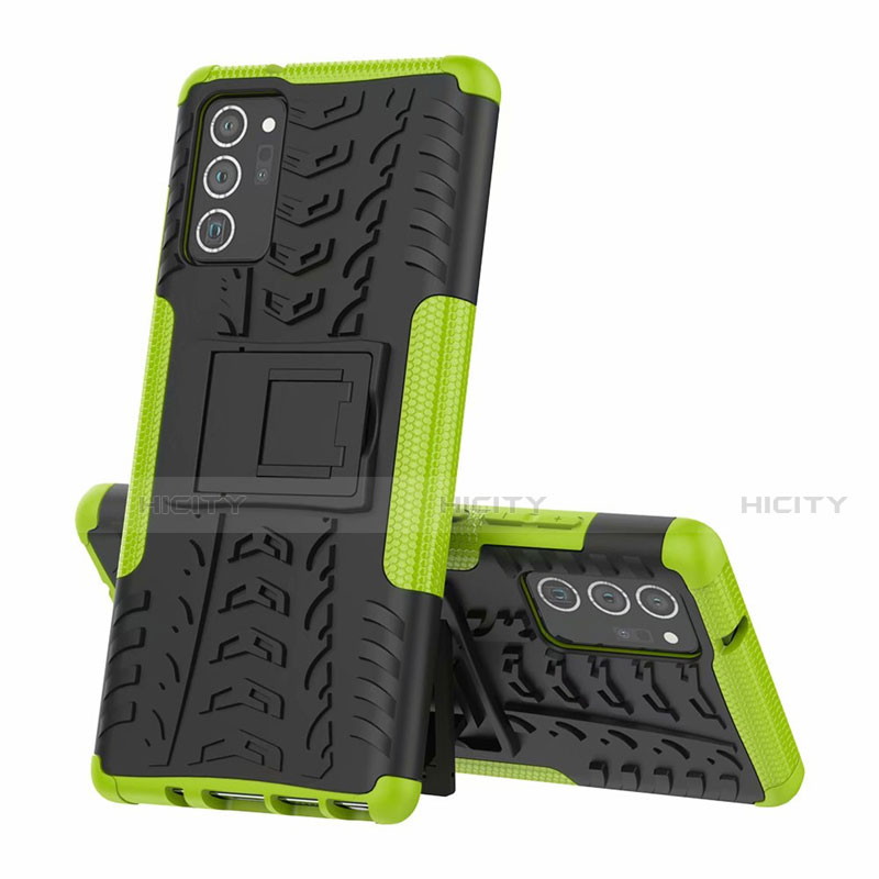 Custodia Silicone e Plastica Opaca Cover con Supporto per Samsung Galaxy Note 20 5G Verde