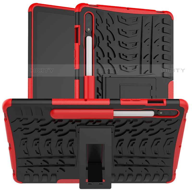 Custodia Silicone e Plastica Opaca Cover con Supporto per Samsung Galaxy Tab S7 4G 11 SM-T875 Rosso