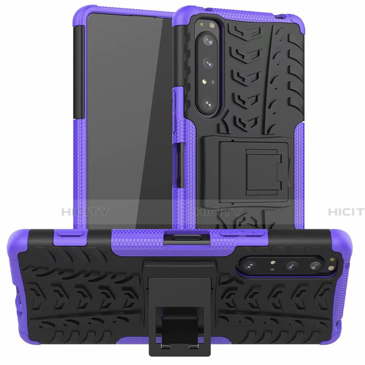 Custodia Silicone e Plastica Opaca Cover con Supporto per Sony Xperia 1 II Viola