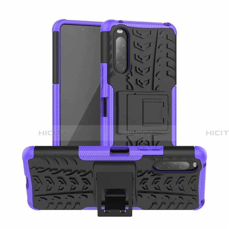 Custodia Silicone e Plastica Opaca Cover con Supporto per Sony Xperia 10 II Viola