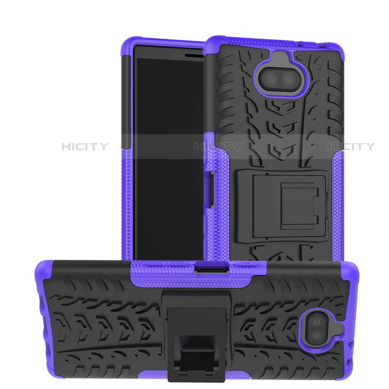 Custodia Silicone e Plastica Opaca Cover con Supporto per Sony Xperia 10 Plus Viola