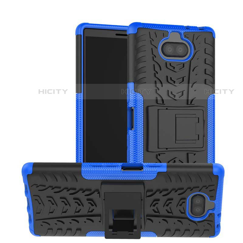 Custodia Silicone e Plastica Opaca Cover con Supporto per Sony Xperia XA3 Blu