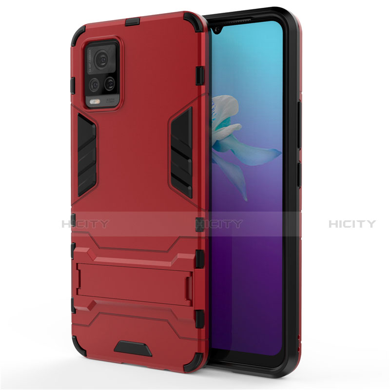 Custodia Silicone e Plastica Opaca Cover con Supporto per Vivo V20 Rosso