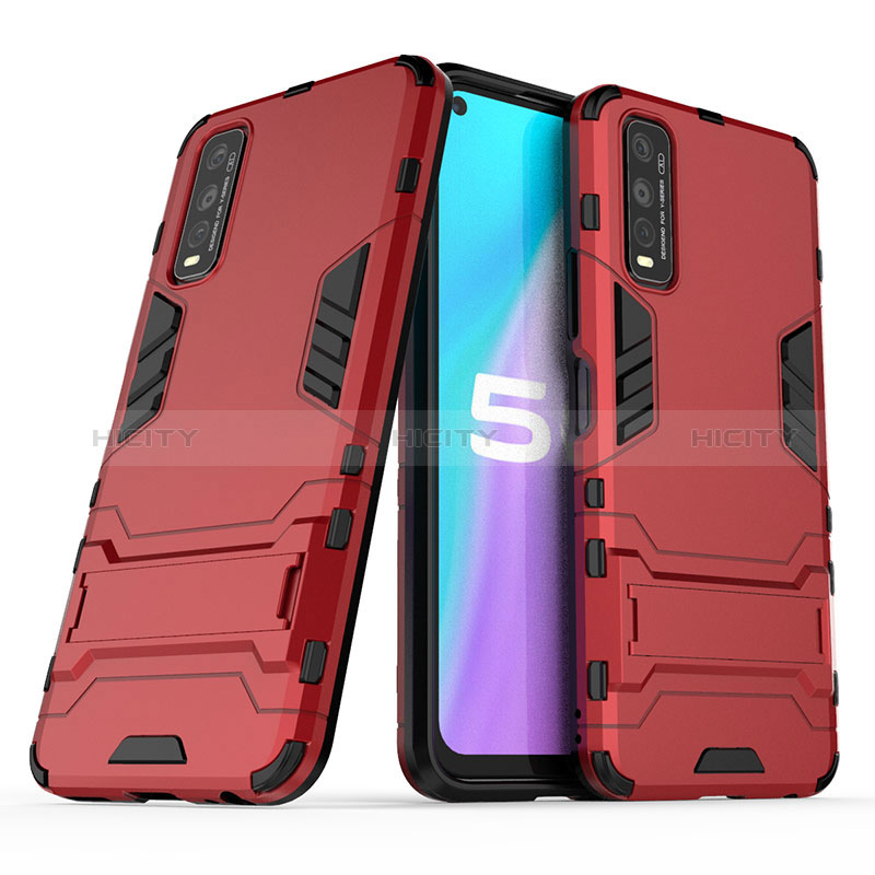 Custodia Silicone e Plastica Opaca Cover con Supporto per Vivo Y51s 5G Rosso