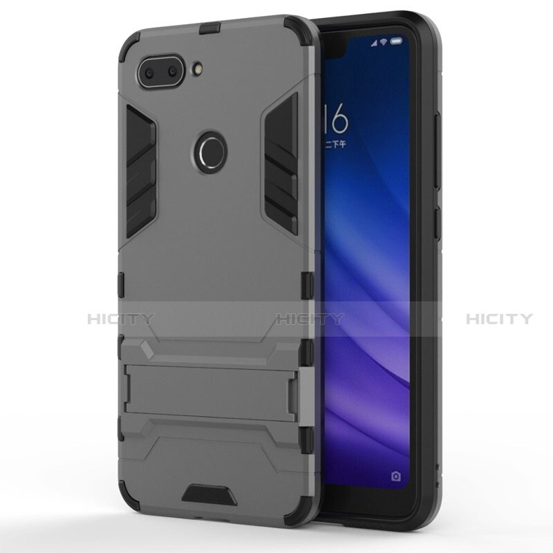 Custodia Silicone e Plastica Opaca Cover con Supporto per Xiaomi Mi 8 Lite Grigio