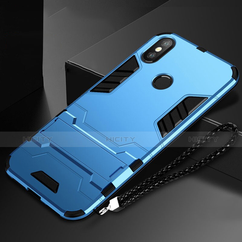 Custodia Silicone e Plastica Opaca Cover con Supporto per Xiaomi Mi Mix 3 Blu