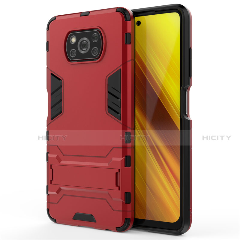 Custodia Silicone e Plastica Opaca Cover con Supporto per Xiaomi Poco X3 Rosso