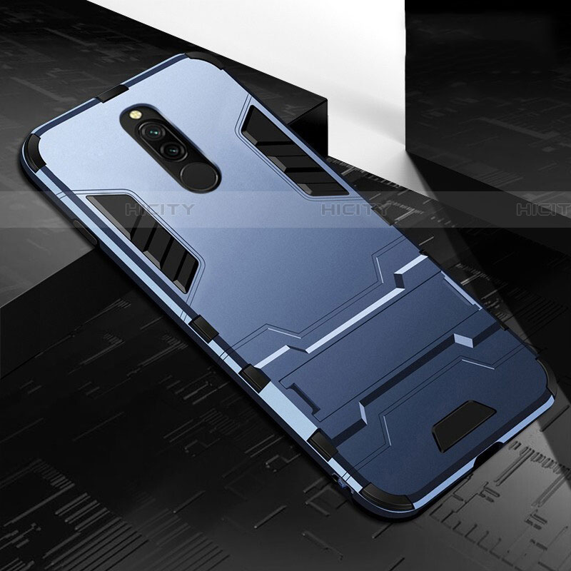 Custodia Silicone e Plastica Opaca Cover con Supporto per Xiaomi Redmi 8 Blu