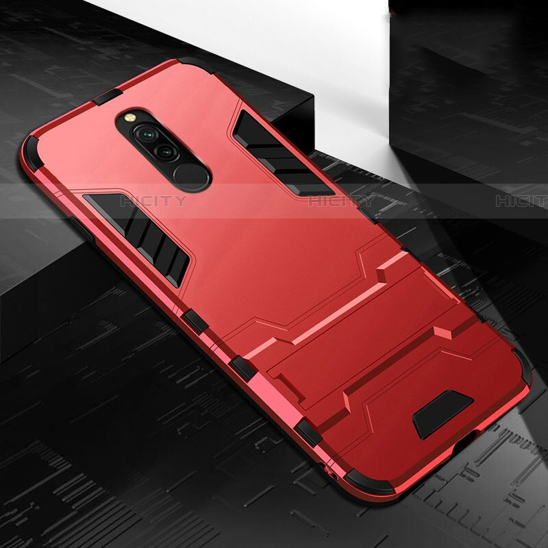 Custodia Silicone e Plastica Opaca Cover con Supporto per Xiaomi Redmi 8 Rosso