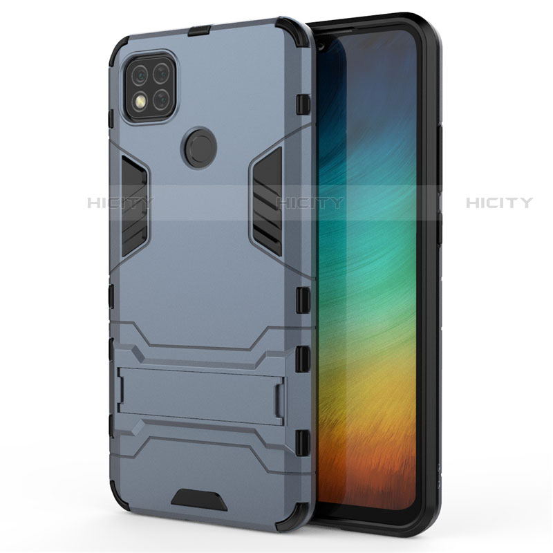 Custodia Silicone e Plastica Opaca Cover con Supporto per Xiaomi Redmi 9C Blu