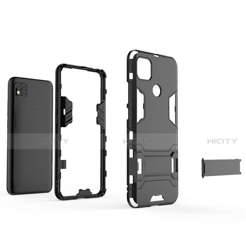 Custodia Silicone e Plastica Opaca Cover con Supporto per Xiaomi Redmi 9C NFC