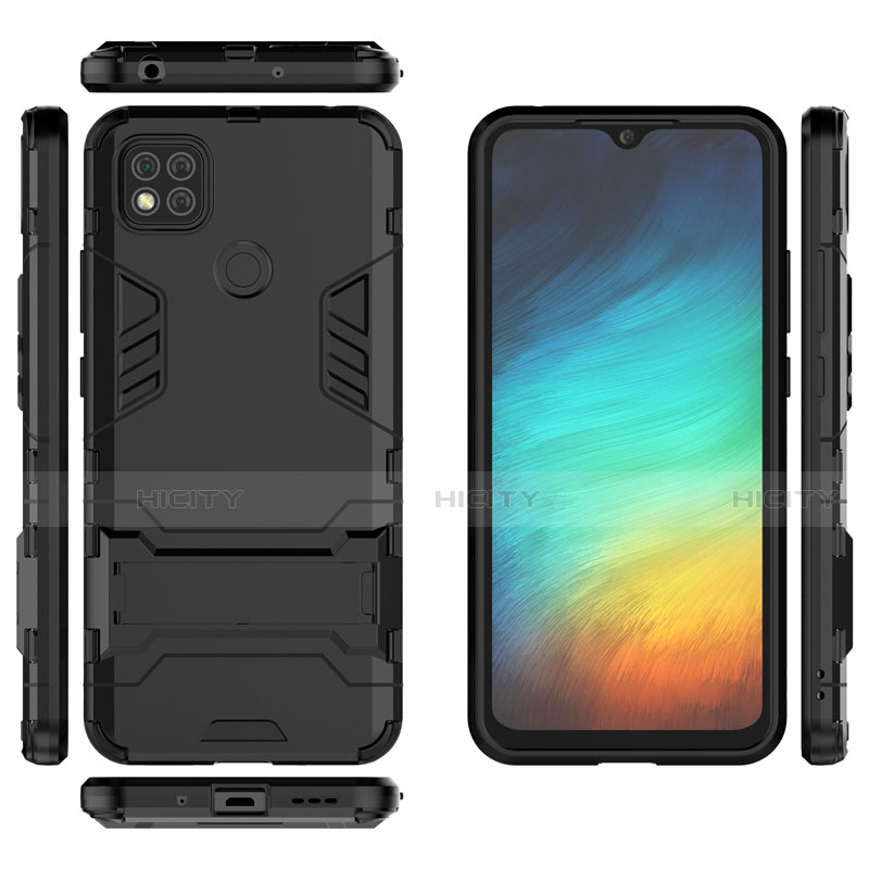 Custodia Silicone e Plastica Opaca Cover con Supporto per Xiaomi Redmi 9C NFC