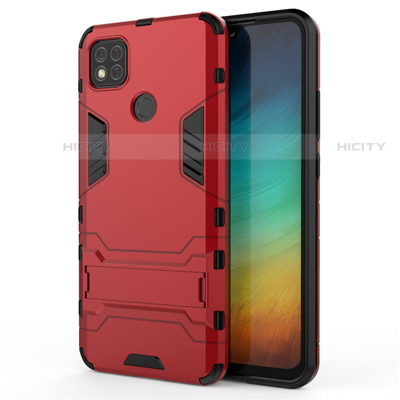 Custodia Silicone e Plastica Opaca Cover con Supporto per Xiaomi Redmi 9C Rosso